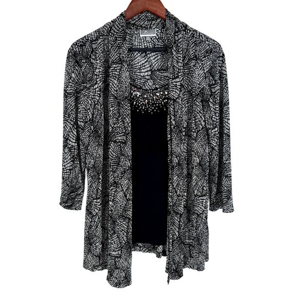 JM Collection Sz Medium SPARKLY Stretchy Black Formal Blouse Shirt Top Dinner - Picture 1 of 7